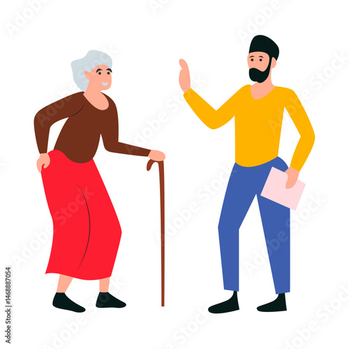 Young Man Assisting Elderly Woman
