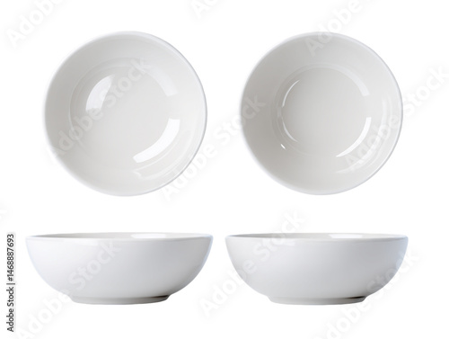 Four Views of a Small White Ceramic Bowl, PNG