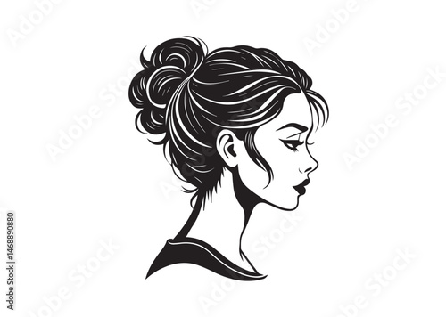 Beauty Woman in messy bun Silhouette Vector