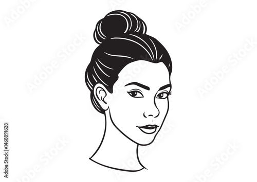 Beauty Woman in messy bun Silhouette Vector