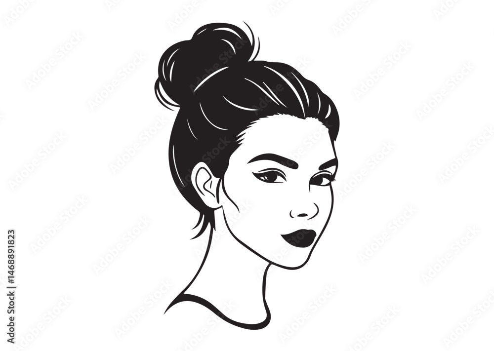 Beauty Woman in messy bun Silhouette Vector Beauty Woman in messy bun Silhouette Vector
