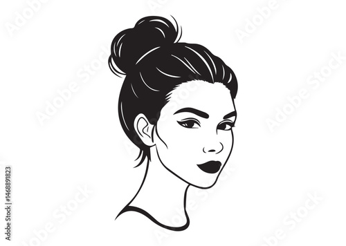 Beauty Woman in messy bun Silhouette Vector