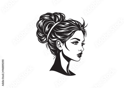 Beauty Woman in messy bun Silhouette Vector