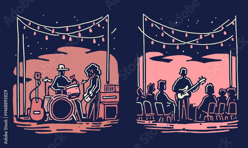 Doodle of band performing live music at outdoor concert setting