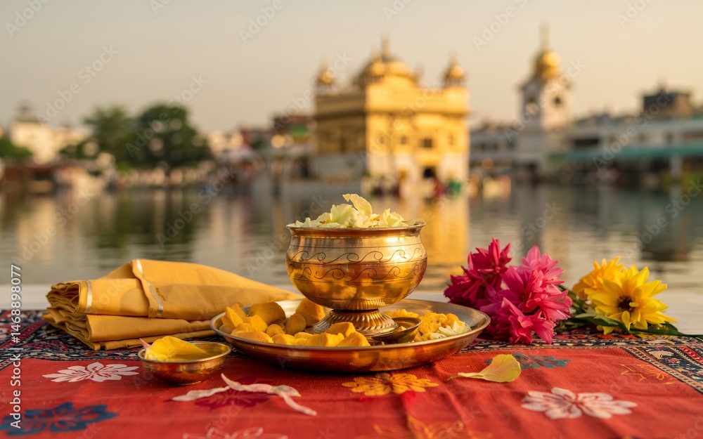 Obraz premium Spring, Amritsar, Punjab ,Fields, Golden Temple glow, India, Golden temple offering ceremony
