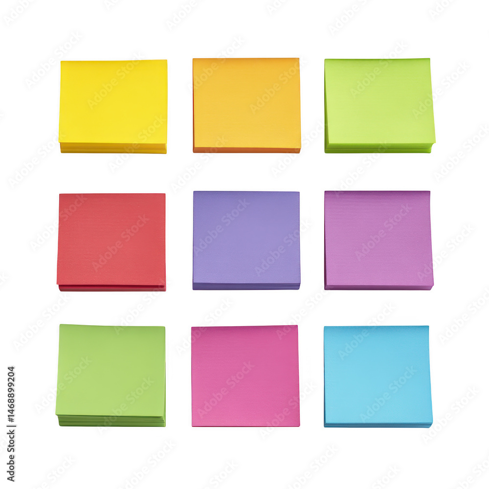 Colorful sticky notes arrangement on transparent background Colorful sticky notes arrangement on transparent background