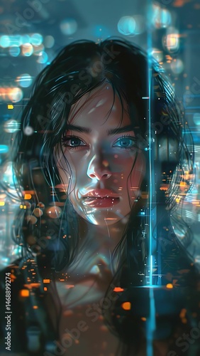 Man in a surreal, mystical space dream with an abstract light vision of the soul