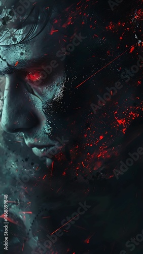 A woman in red is illuminated by fractal flames of light and alien skies, a captivating design of imagination in the universe