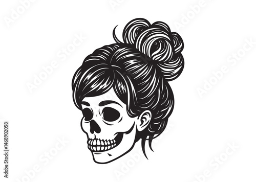 Messy Bun Girl Skull Silhouette Vector