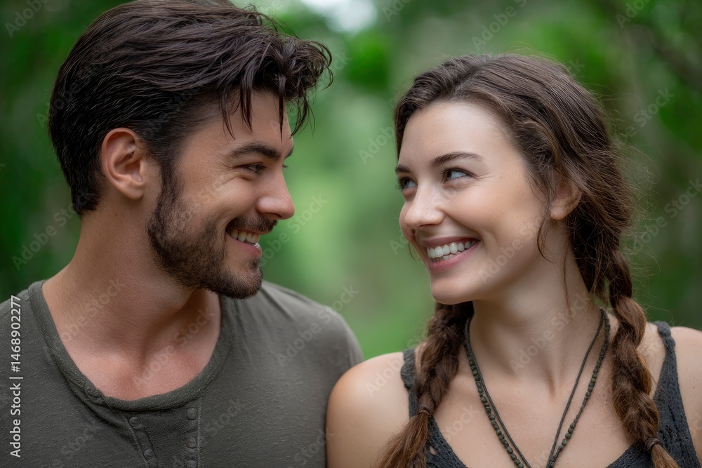 Smiling Couple in Nature: A Romantic Outdoor Portrait Smiling Couple in Nature: A Romantic Outdoor Portrait