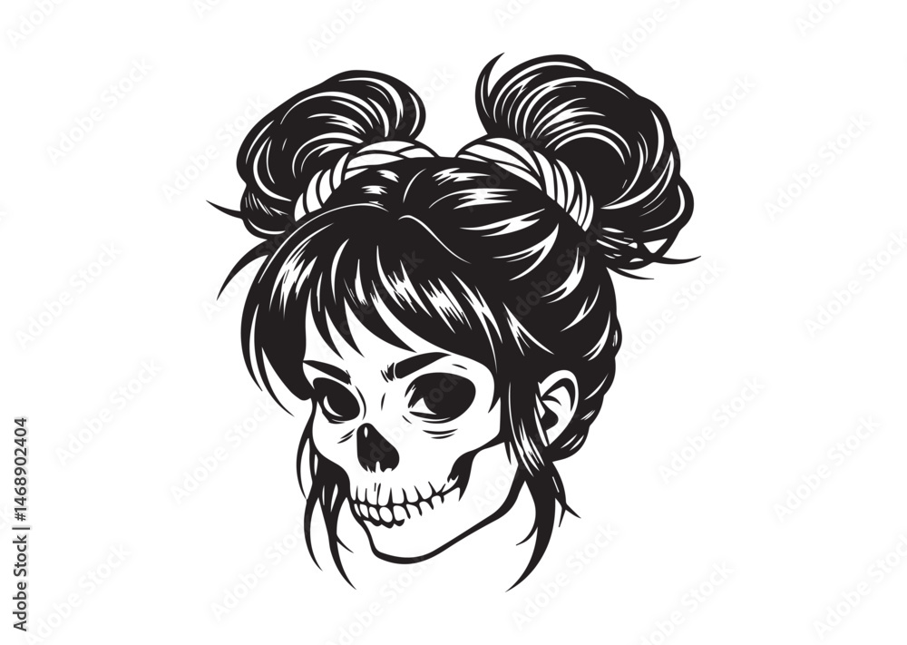 Messy Bun Girl Skull Silhouette Vector Messy Bun Girl Skull Silhouette Vector