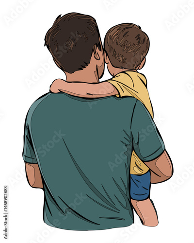 Loving father holding young son, Paternal affection