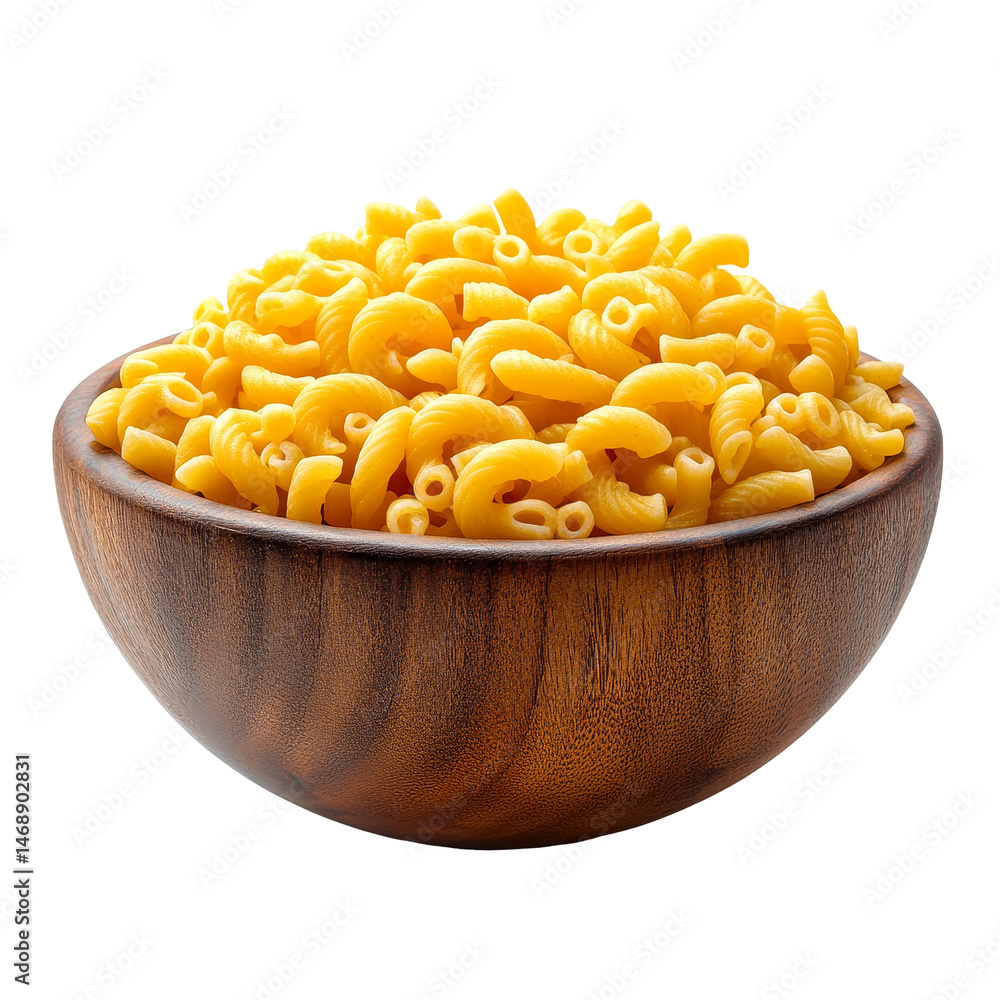A rustic wooden bowl filled with macaroni pasta against a clean transparent background, macaroni in wood bowl on transparent background A rustic wooden bowl filled with macaroni pasta against a clean transparent background, macaroni in wood bowl on transparent background