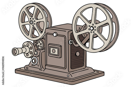 147 old movie projector, vintage, mechanical, film reels, wood and metal, detailed, high resolution, 8K