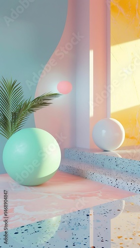 A colorful spring table setting in the kitchen with a blue glass and easter egg decoration