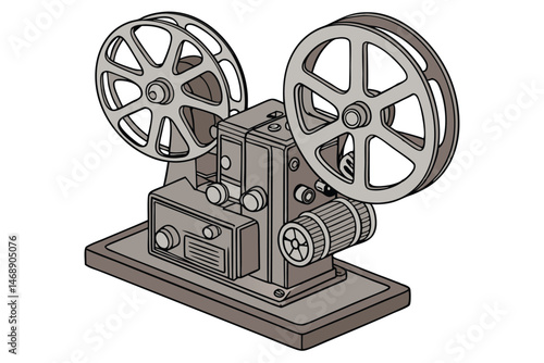 147 old movie projector, vintage, mechanical, film reels, wood and metal, detailed, high resolution, 8K