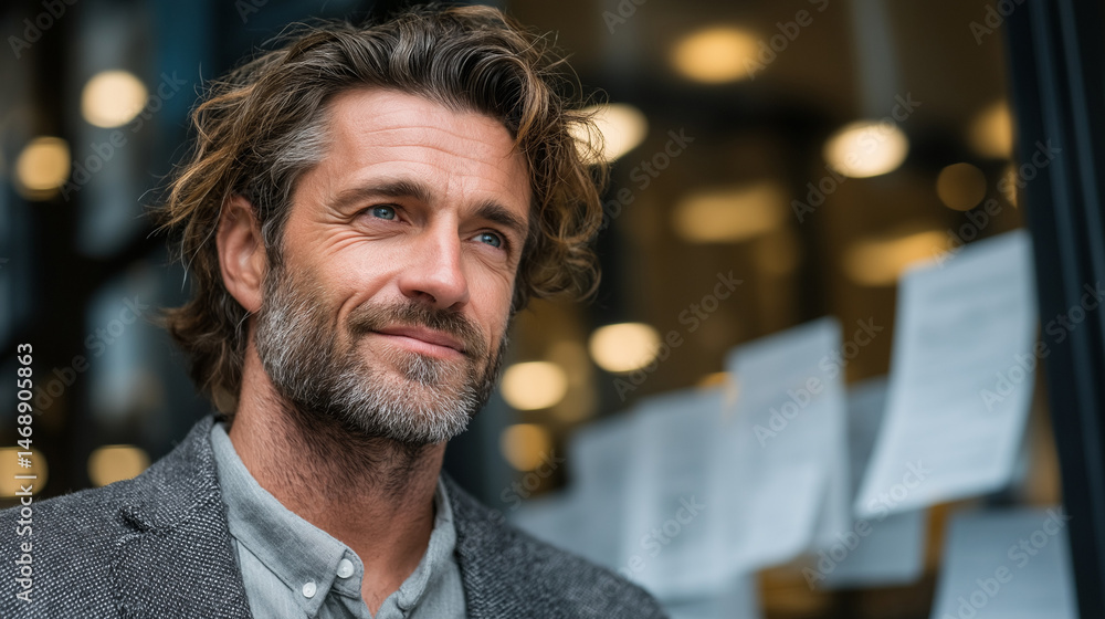 Obraz premium Real estate agent smiling confidently outside an office 