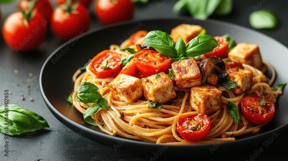 Pasta with tofu and cherry tomatoes Pasta with tofu and cherry tomatoes