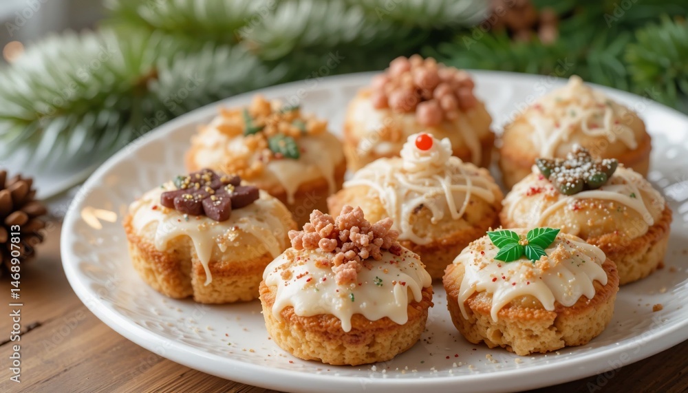 Delicious Festive Christmas Mini Cakes with Icing and Decorations Delicious Festive Christmas Mini Cakes with Icing and Decorations