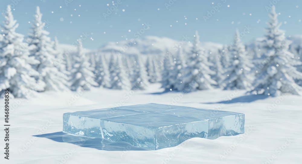 Ice block on snow in winter landscape Ice block on snow in winter landscape