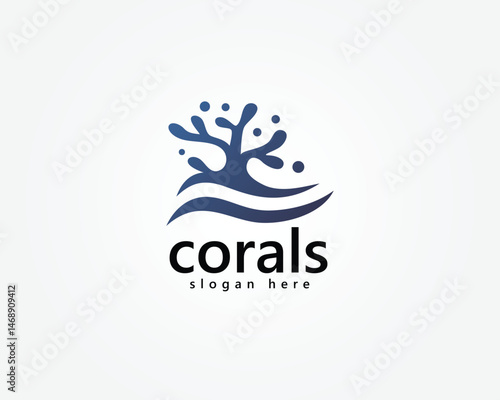 corals logo,creative blue corals with water waves below,logo design template