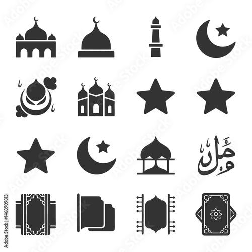 Set of icons of mosque vector illustration