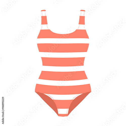 Striped coral one-piece swimsuit illustration without background