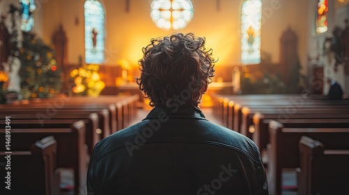 Person in a church, looking towards the altar