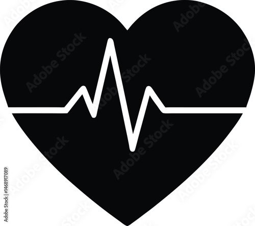 Heart Pulse Silhouette Icon Vector Illustration