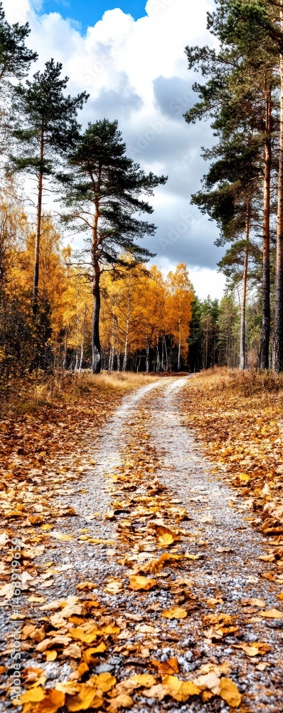 Fototapeta premium Autumnal Path Through Golden Forest.
