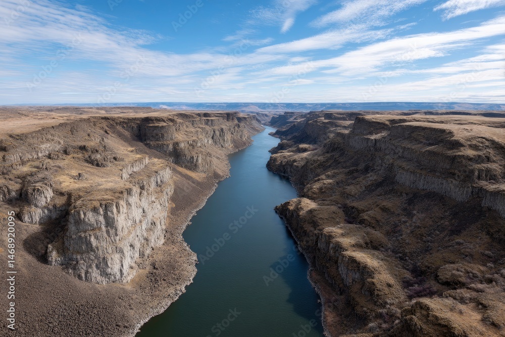 River Canyon Landscape: Serene Aerial View of a Vast Gorge River Canyon Landscape: Serene Aerial View of a Vast Gorge