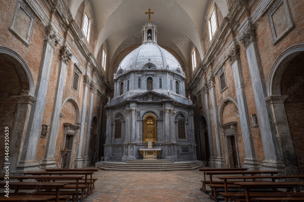 Fototapeta premium Grand Church Interior: Marble Dome, Serene Atmosphere