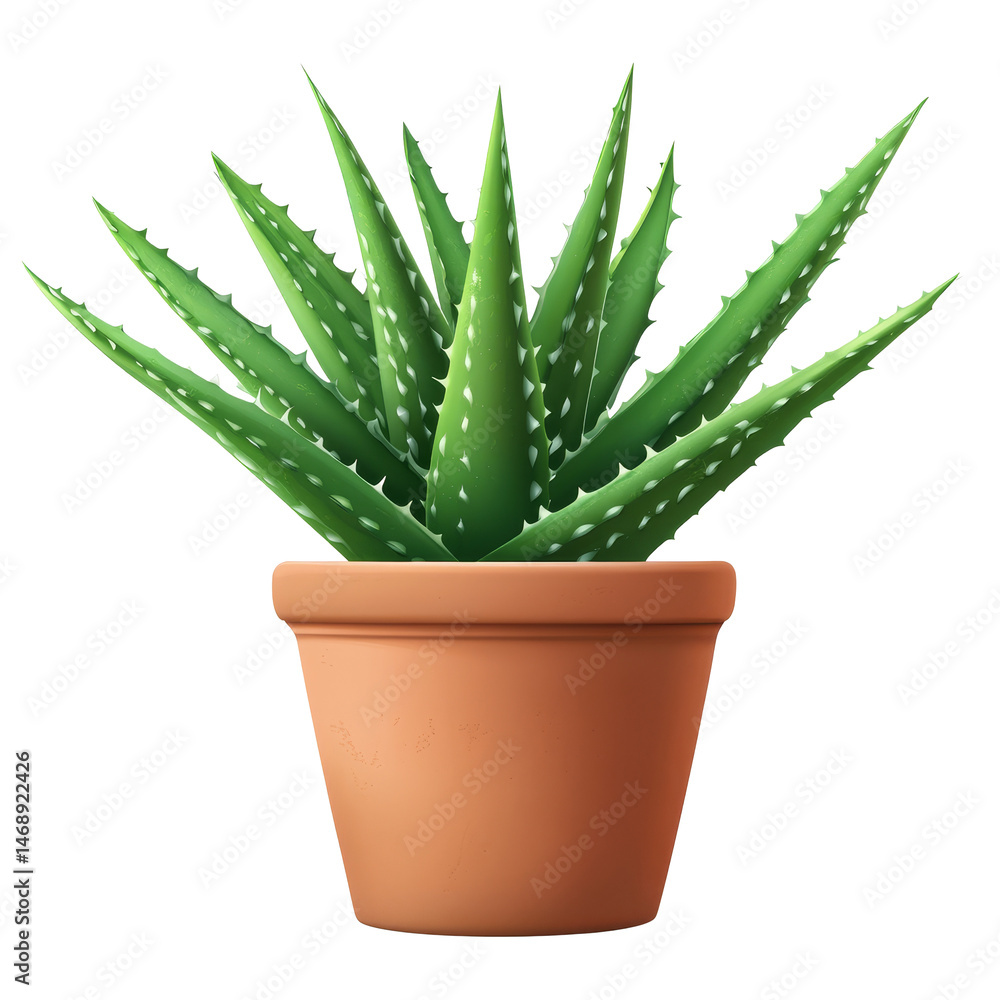 Aloe bush growing in a clay pot, showcasing vibrant green leaves in a fresh and natural setting, aloe bush in a clay pot, file of isolated object with shadow on transparent background Aloe bush growing in a clay pot, showcasing vibrant green leaves in a fresh and natural setting, aloe bush in a clay pot, file of isolated object with shadow on transparent background