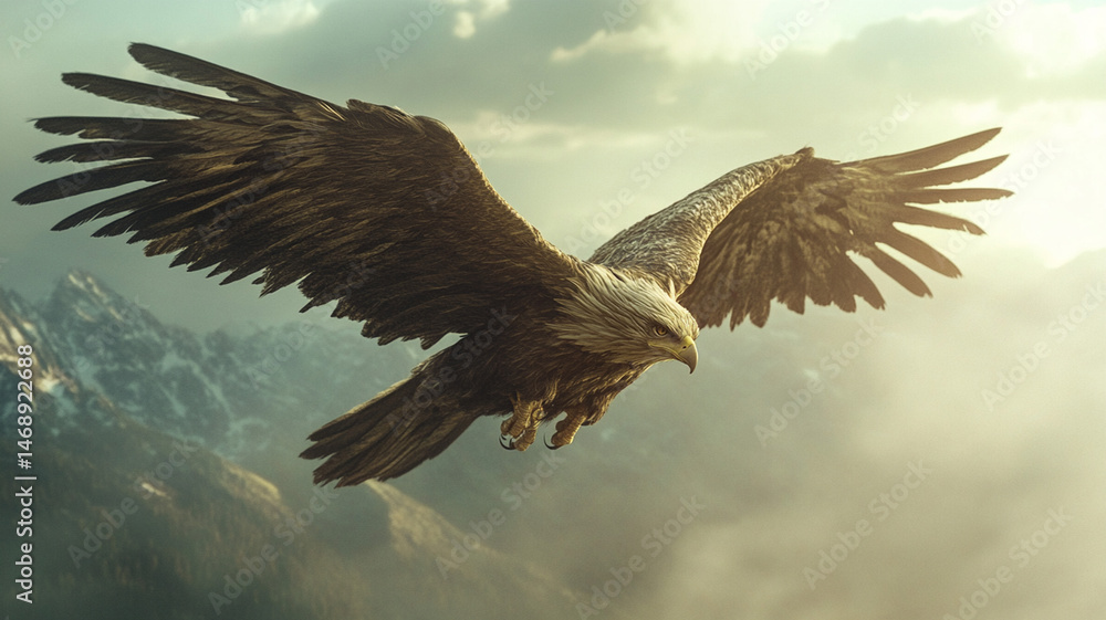 Obraz premium Majestic eagle soaring above mountains