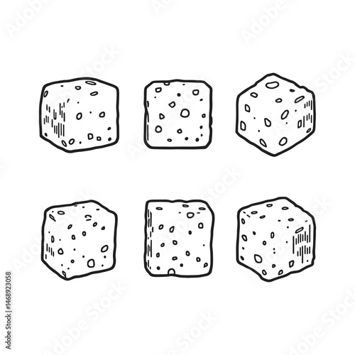 line drawing of feta cheese slice illustration