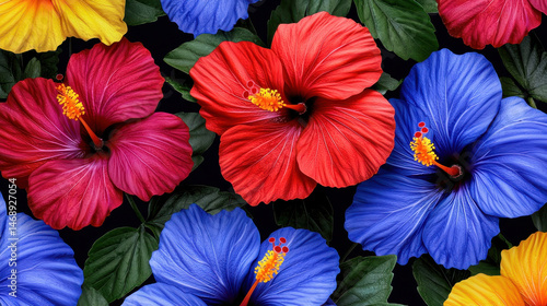Wallpaper Mural Vibrant hibiscus flowers in various colors create stunning seamless pattern, showcasing nature beauty and diversity Torontodigital.ca