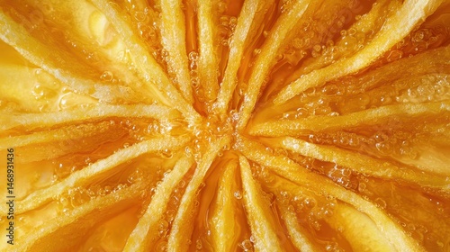 Close-up View of Fresh Pineapple Texture with Bubbles and Juicy Interior