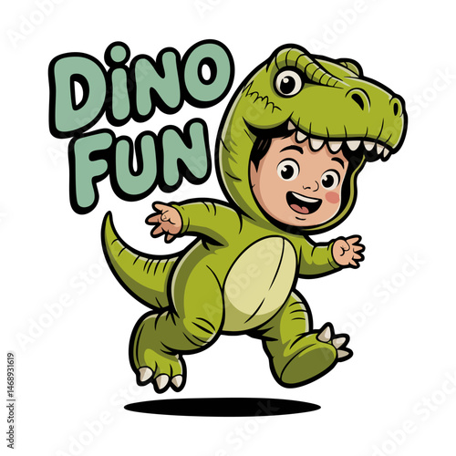Retro style t shirt design little boy wearing green dinosaur costume