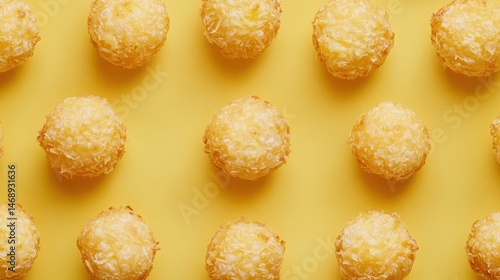 Yellow Background with Delicious Coconut Balls for Food Lovers
