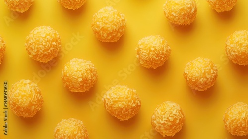 Vibrant Yellow Coconut Balls on Bright Yellow Background