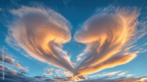 Heart-Shaped Clouds in the Vibrant Blue Sky During Sunset