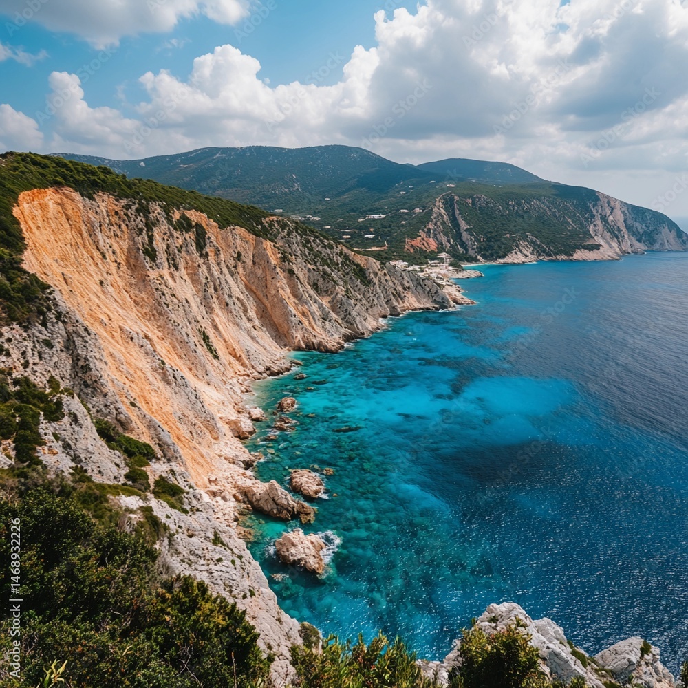 Fototapeta premium Breathtaking coastal view of cliffs meeting turquoise waters in a serene landscape
