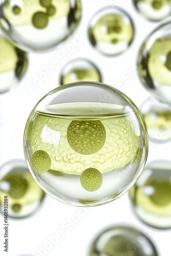 Close-up of Transparent Spheres with Fluid and Microstructures Inside