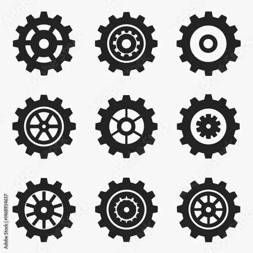 vector set of gears, machine gear collection