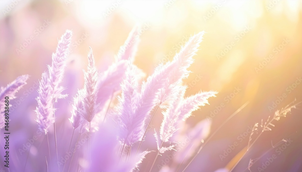 Naklejka premium Golden sunset over silvery pampas grass nature scene tranquil environment vibrant colors soft focus