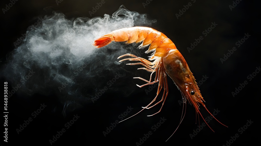 Fototapeta premium Shrimp with smoke effect on black background.