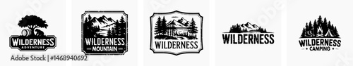 Set of adventure retro vintage vector logo, hiking logo, badge logo, wild nature logo.