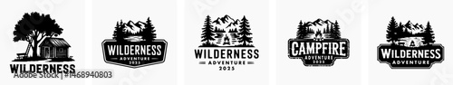 Set of adventure retro vintage vector logo, hiking logo, badge logo, wild nature logo.