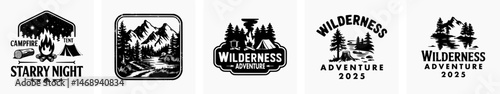 Set of adventure retro vintage vector logo, hiking logo, badge logo, wild nature logo.