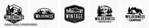 Set of adventure retro vintage vector logo, hiking logo, badge logo, wild nature logo.